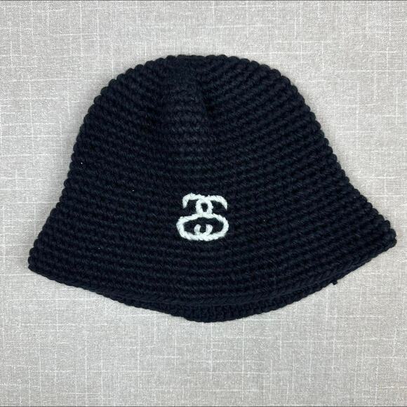 Stussy Crochet Knit SS Link Bucket Hat in Black - Picture 3 of 4